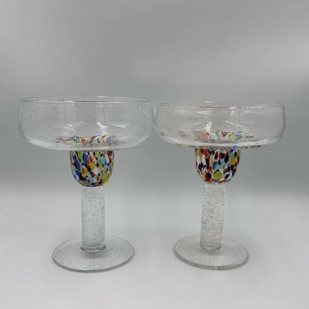 Home Studio Pair of Baja Margarita Colorful Confetti Glasses Hand Blown